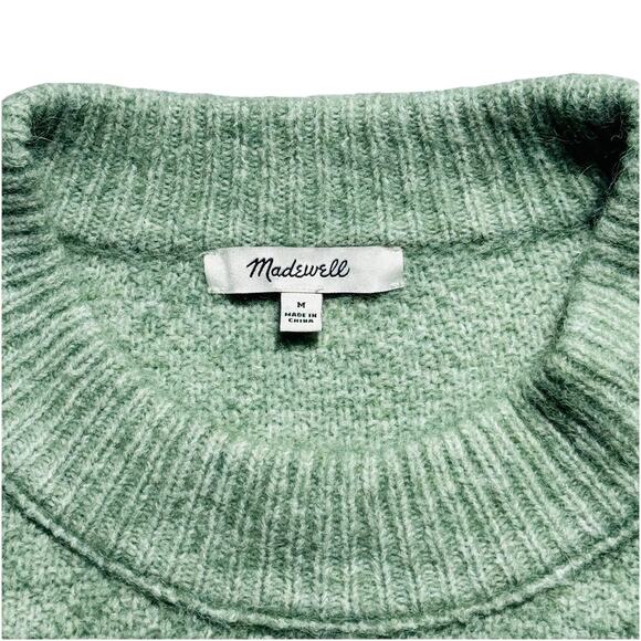 Madewell Cable Knit Sweater Alpaca Wool Womens Medium Green Boxy Preppy NEW - Picture 2 of 4